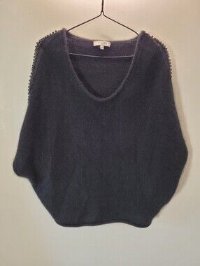 Axara Paris 70% Angora Wool Black Off-the-Shoulder Embellished Sweater - S
